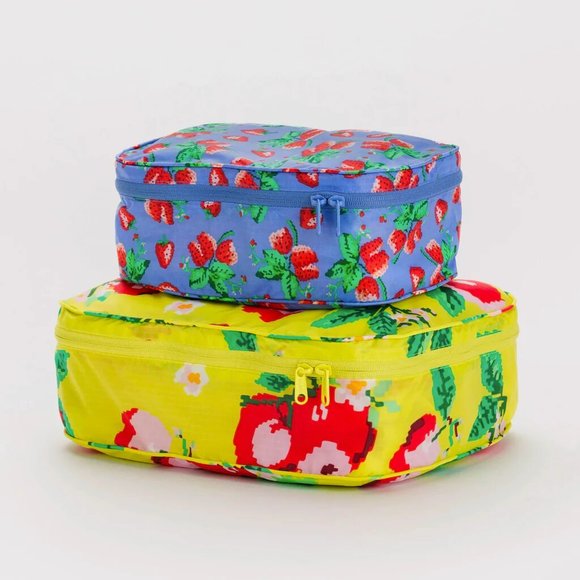 NWT Baggu Packing Cube Set - Needlepoint Fruit (Wild Strawberries, Apple) - Picture 2 of 4